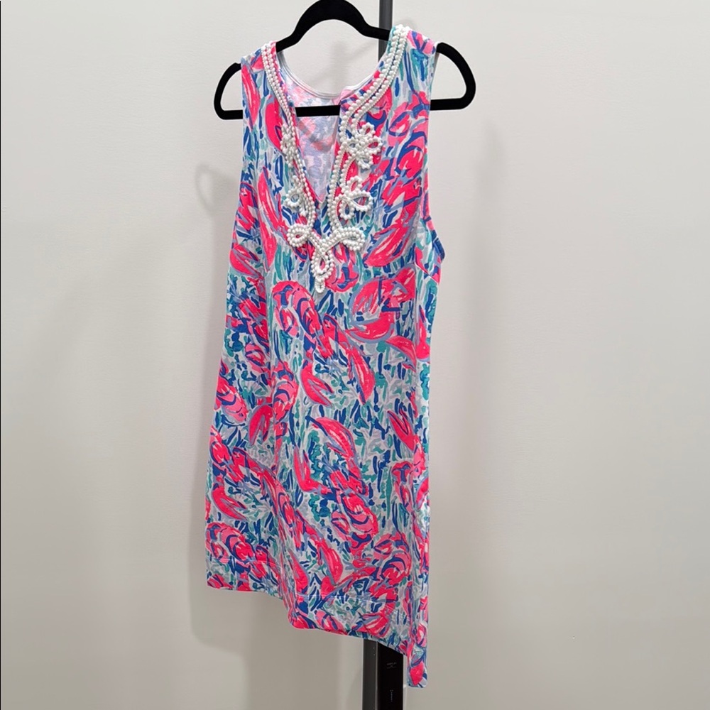 Lilly Pulitzer Vibrant Sleeveless Harper Dress with Pink and Blue Pattern